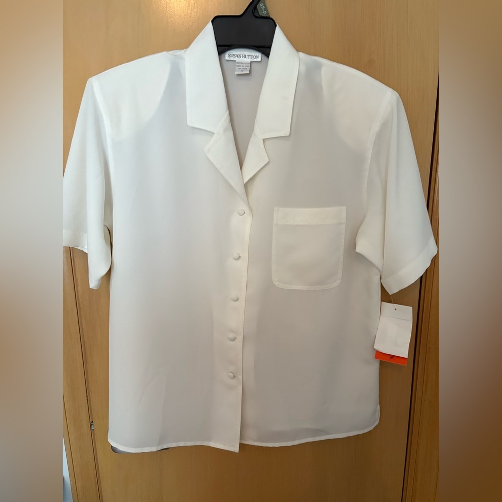 Vintage Susan Hutton Dressy Button Up Off White Wrinkle Free Size 12 NWT